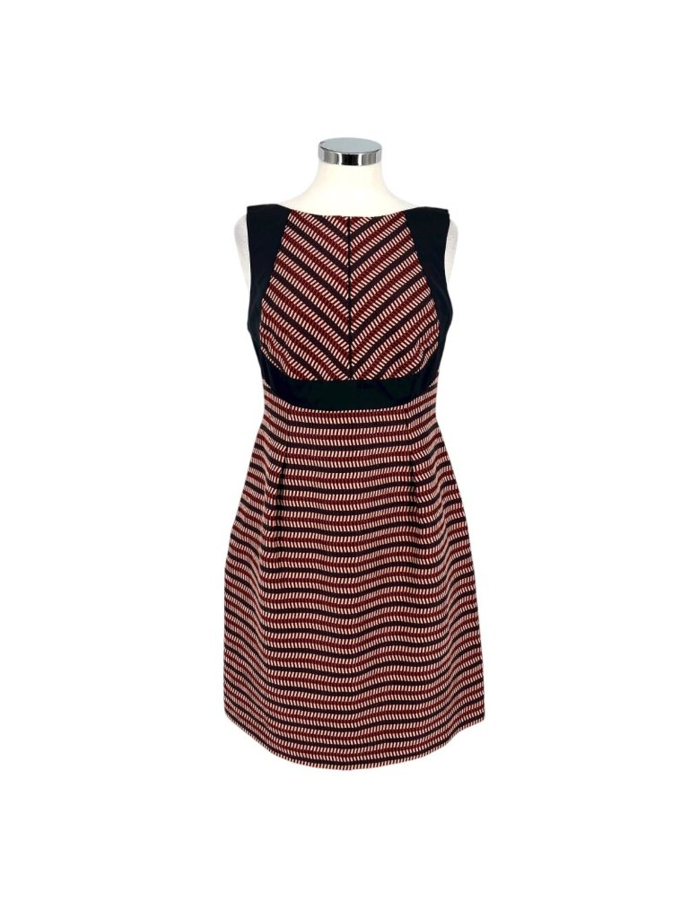Lida Baday Geometric Shift Dress Size 10 Red Black Chevron Op Art Vintage Mod